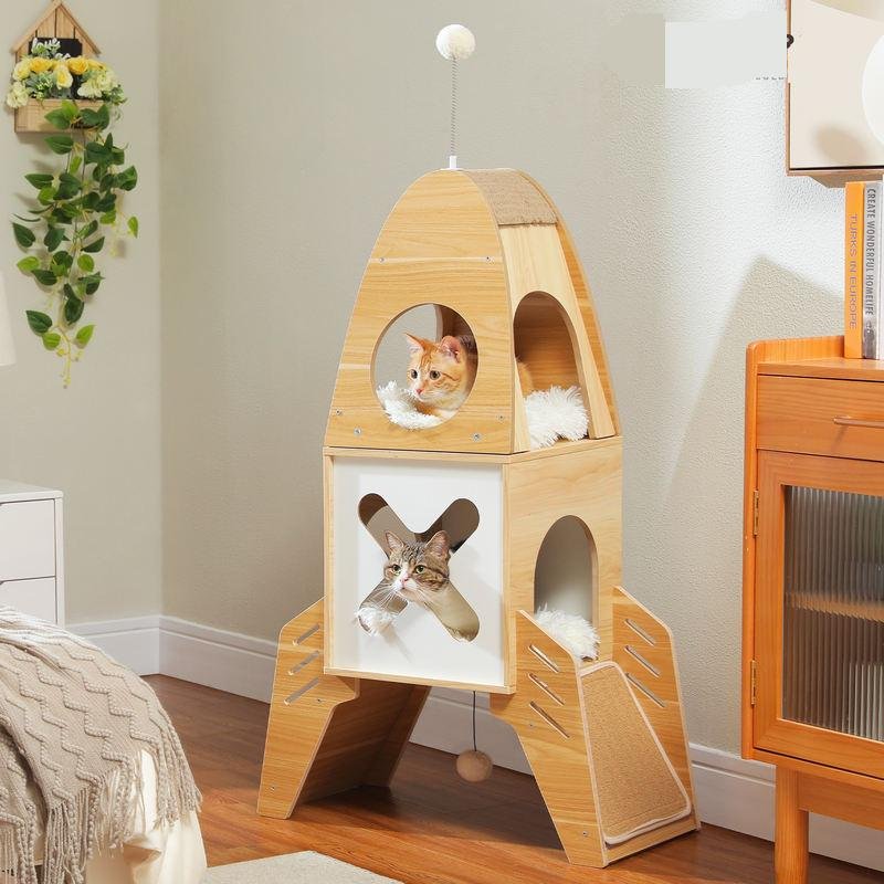 Your Pet Cat Wooden Cat Tower for Indoor Cats, Cat Furniture, Dangling Balls, Condos, and Sisal Scratching Pads in a Modern Tree Rocket Shape Your Pet Cat Wooden Cat Tower for Indoor Cats, Cat Furniture, Dangling Balls, Condos, and Sisal Scratching Pads in a Modern Tree Rocket Shape